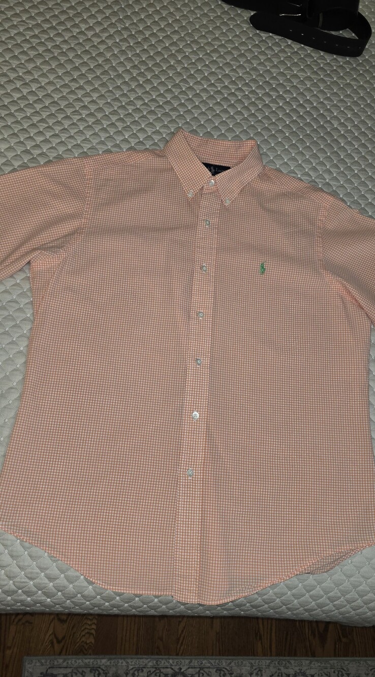 Lg - Ralph Lauren Orange Gingham Button-Down Men's Shirt. (PRISTINE CONDITION) - Picture 1 of 6